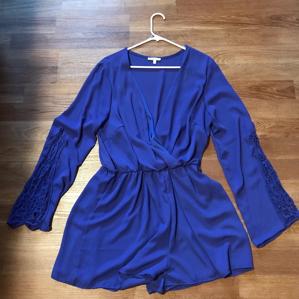 Charlotte Russe Purple Romper Long Sleeve Crochet Trim XL